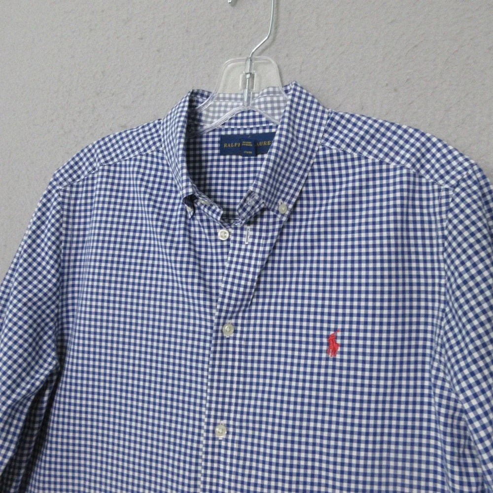 Ralph Lauren Shirt Boys XL (18-20) Blue Gingham Button Red Pony Classic Preppy r